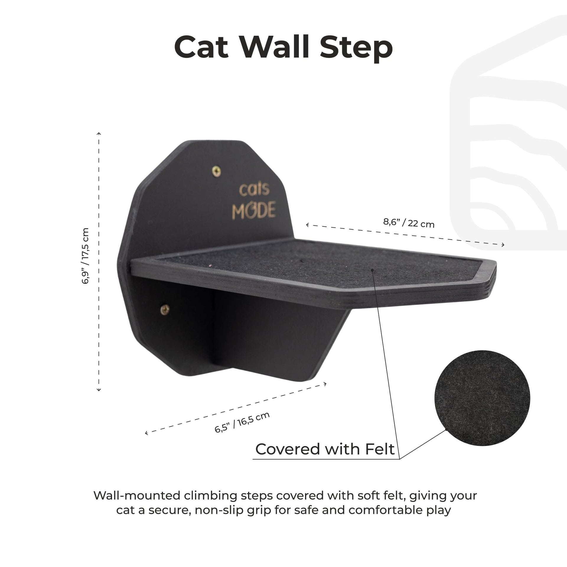 Modern Hexagon Cat Wall Step - Black Floating Climbing Perch