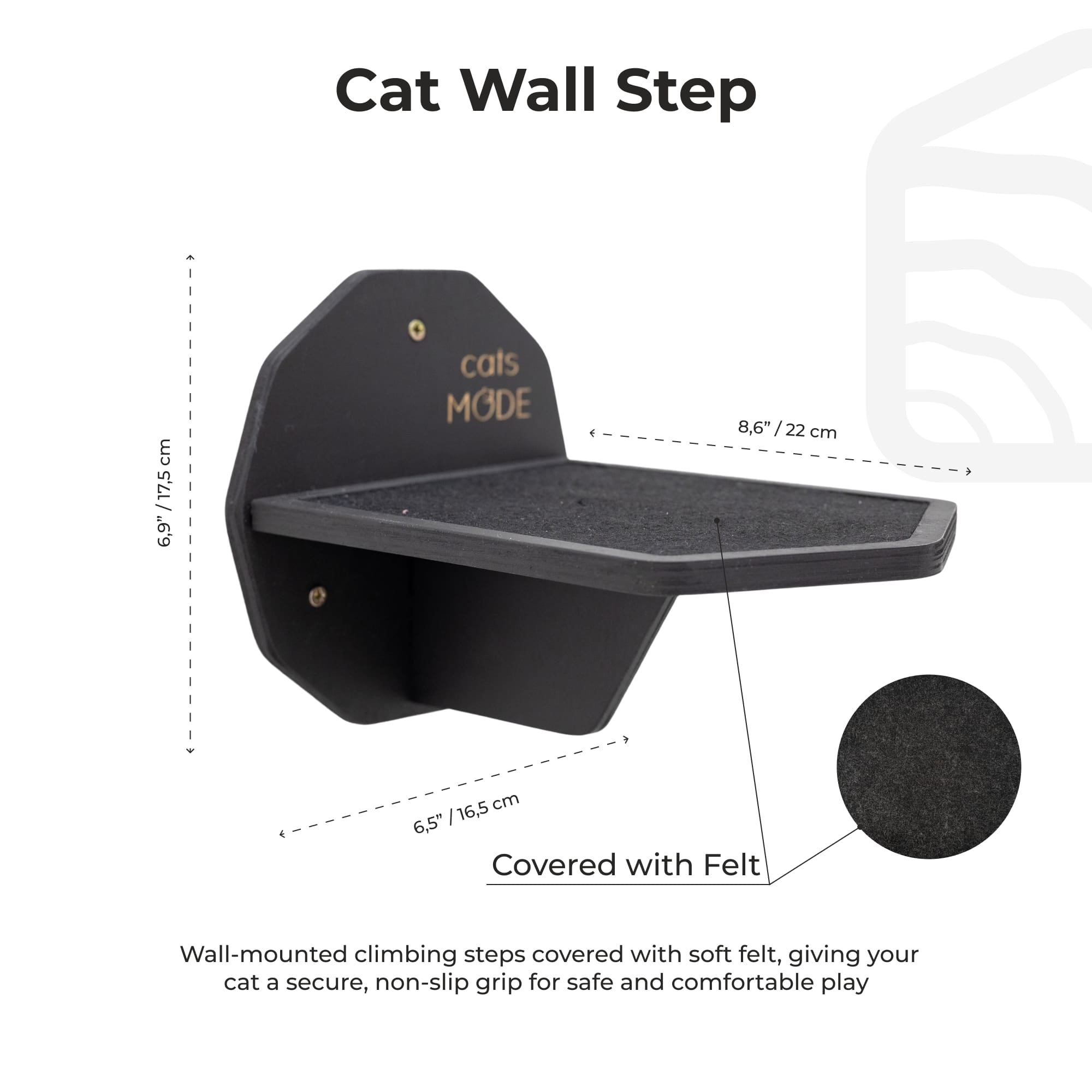 Modern Hexagon Cat Wall Step - Black Floating Climbing Perch