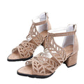 Women's Black Rhinestone Hollow Out Thick Heel Dressy Sandals