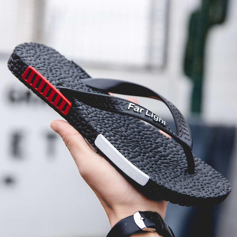 Men's black breathable air mesh flip flops with non-slip rubber sole and cushioned midsole.