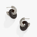 Black Onyx donut charm earrings with textured gold-tone stainless steel rings