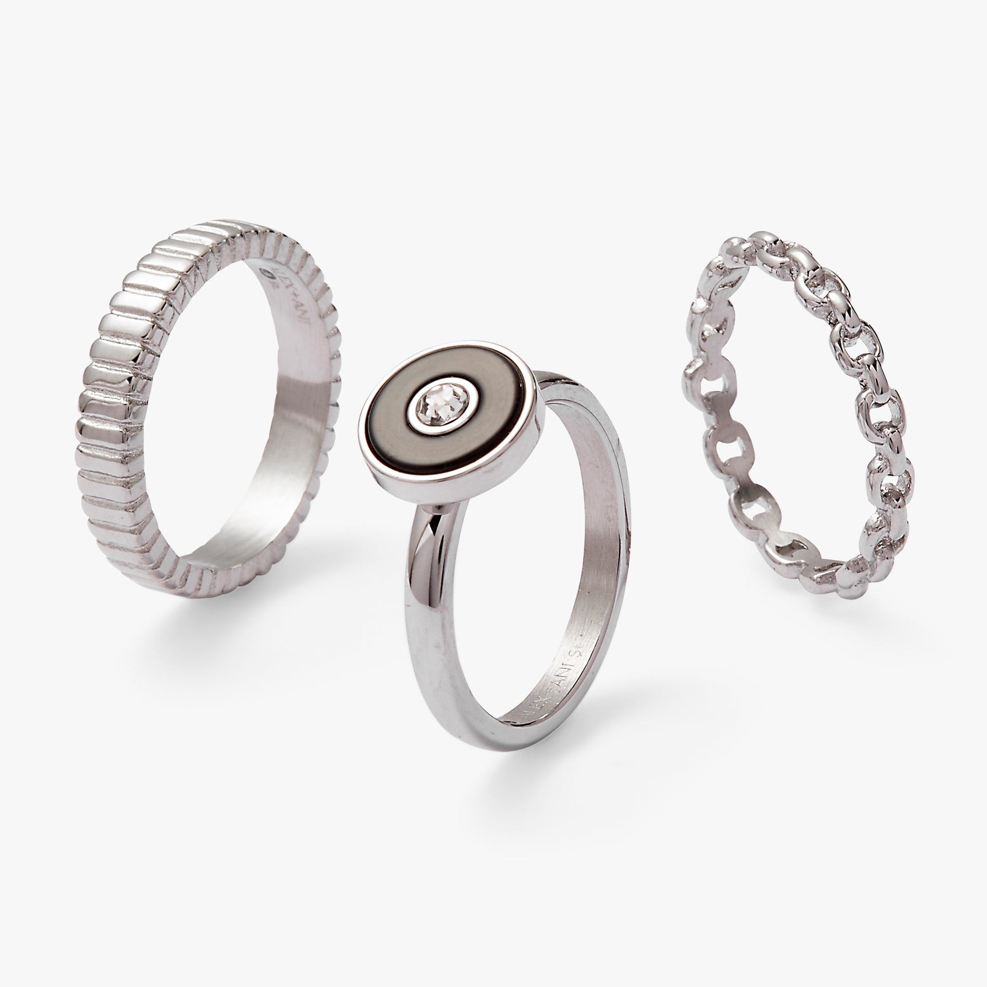 Black Onyx Statement Ring Set - 3-Piece Textured Silver Stacking Rings