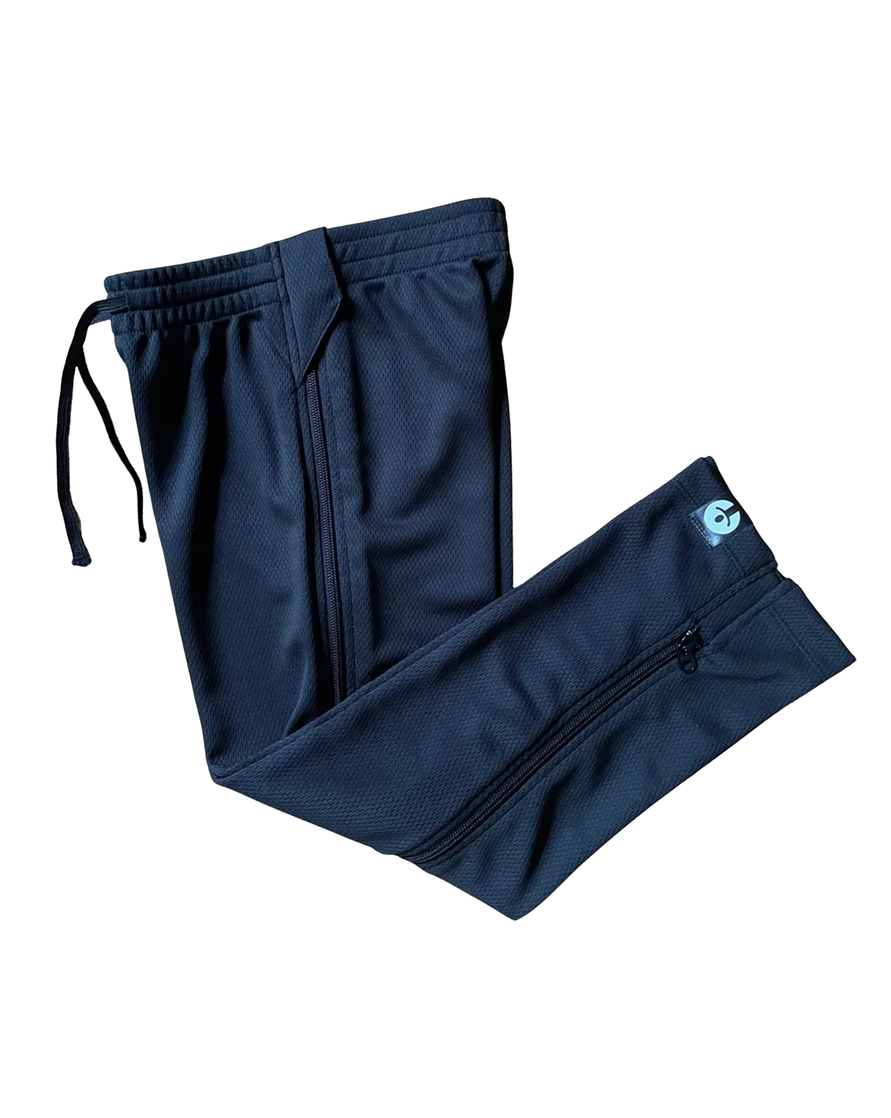 A pair of black heavyweight adaptive youth pants with full-length side zippers displayed against a white background.