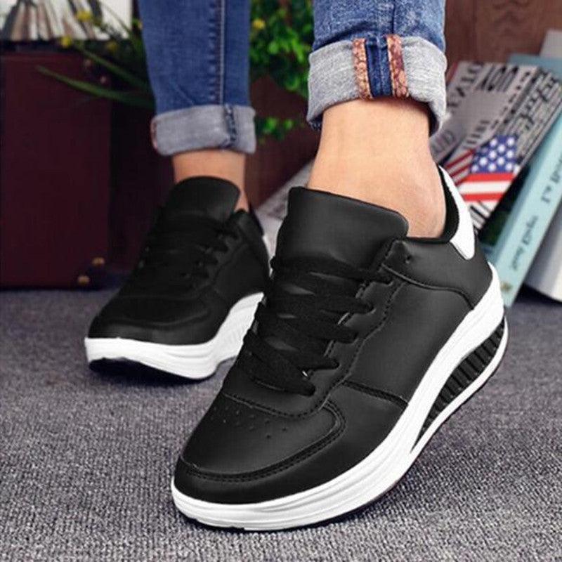 Women's Classic Leather Platform Sneakers Comfortable Lace-up Shoes