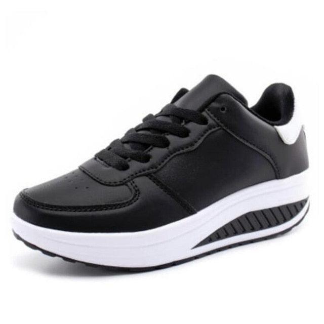 Women's Classic Leather Platform Sneakers Comfortable Lace-up Shoes
