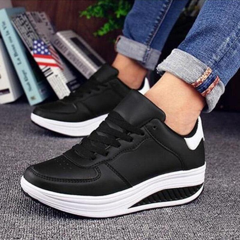 Women's Classic Leather Platform Sneakers Comfortable Lace-up Shoes