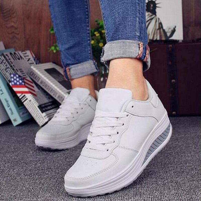 Women's Classic Leather Platform Sneakers Comfortable Lace-up Shoes
