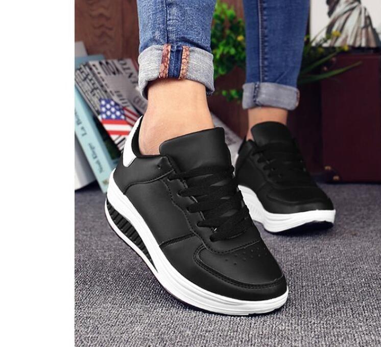 Women's Classic Leather Platform Sneakers Comfortable Lace-up Shoes