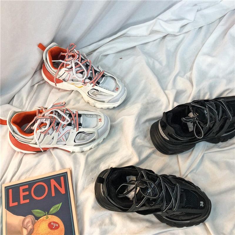 Black Women's Mesh Platform Sneakers Elegant Casual Shoes