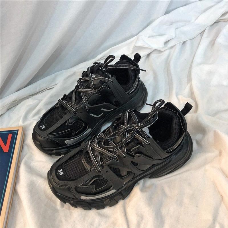 Black Women's Mesh Platform Sneakers Elegant Casual Shoes