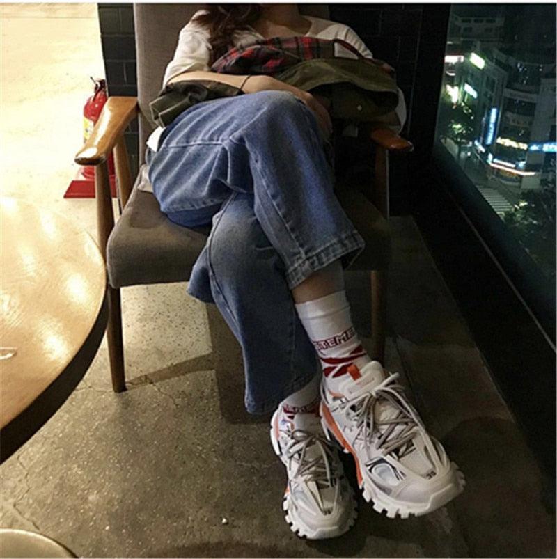 Black Women's Mesh Platform Sneakers Elegant Casual Shoes