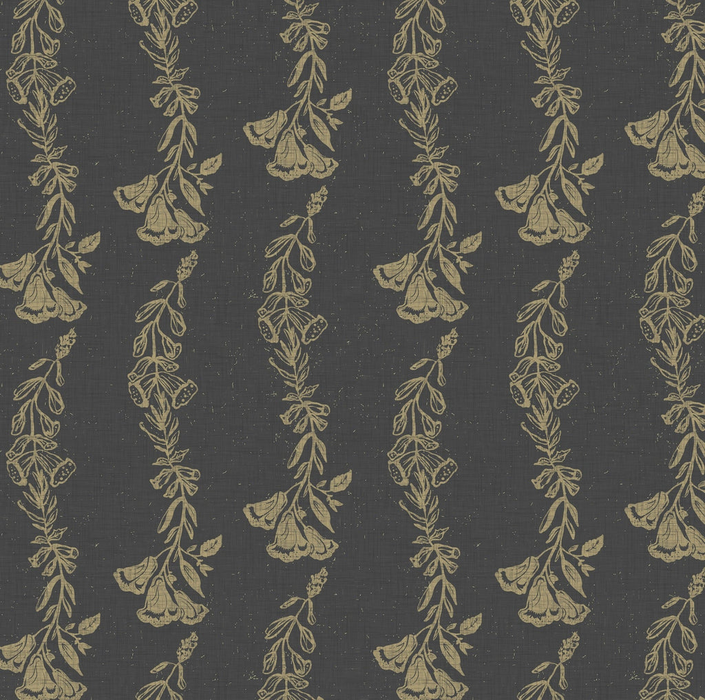 Ferguson Floral Removable Wallpaper in Charcoal, Gold & Blush
