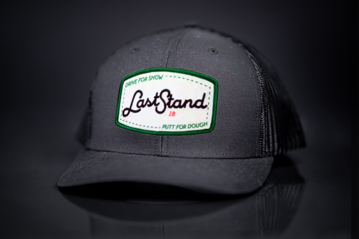 Last Stand Golf curved bill trucker hat with Drive for Show graphic
