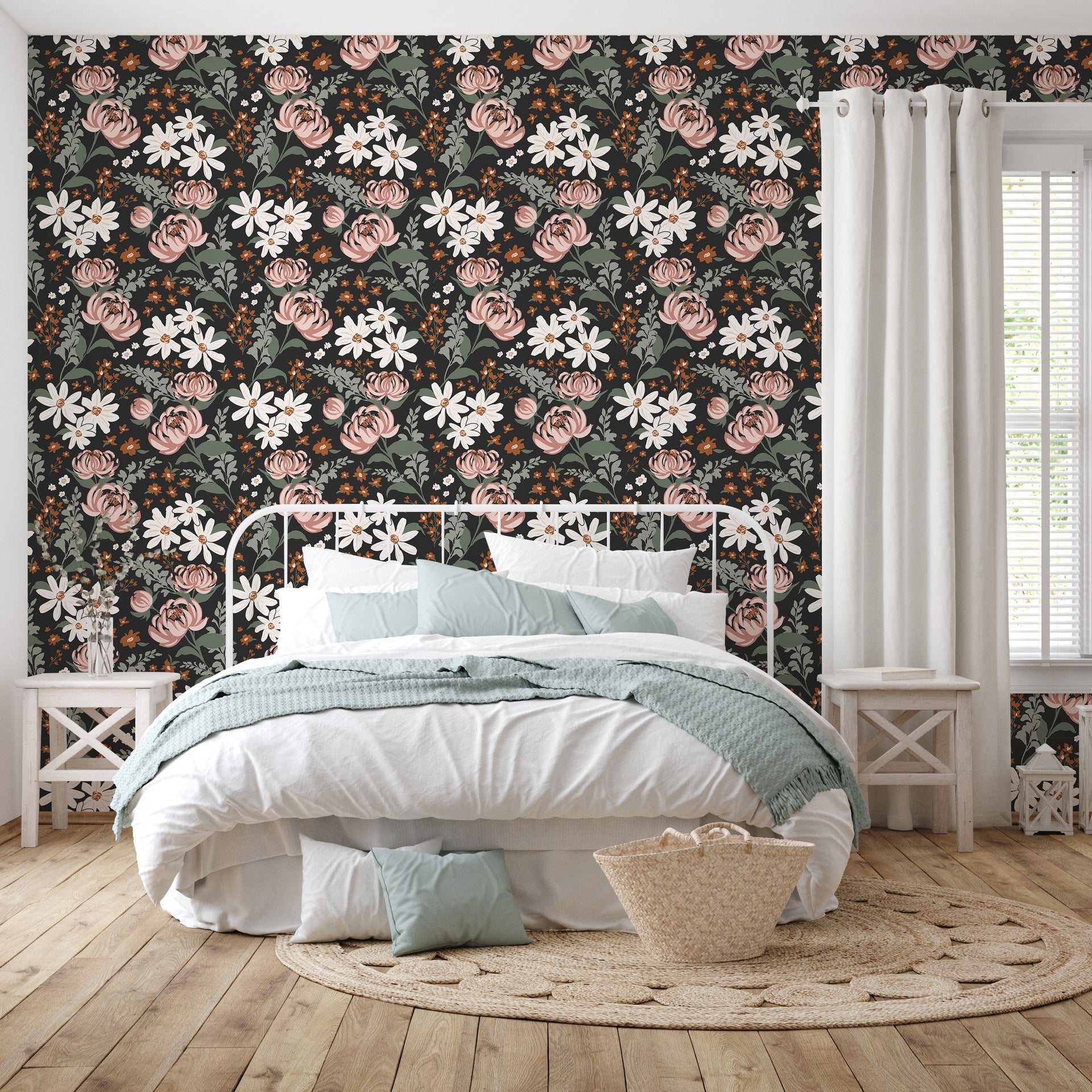 Aurelia Floral Removable Wallpaper in Pink, Beige, Brown, and Sage-Green