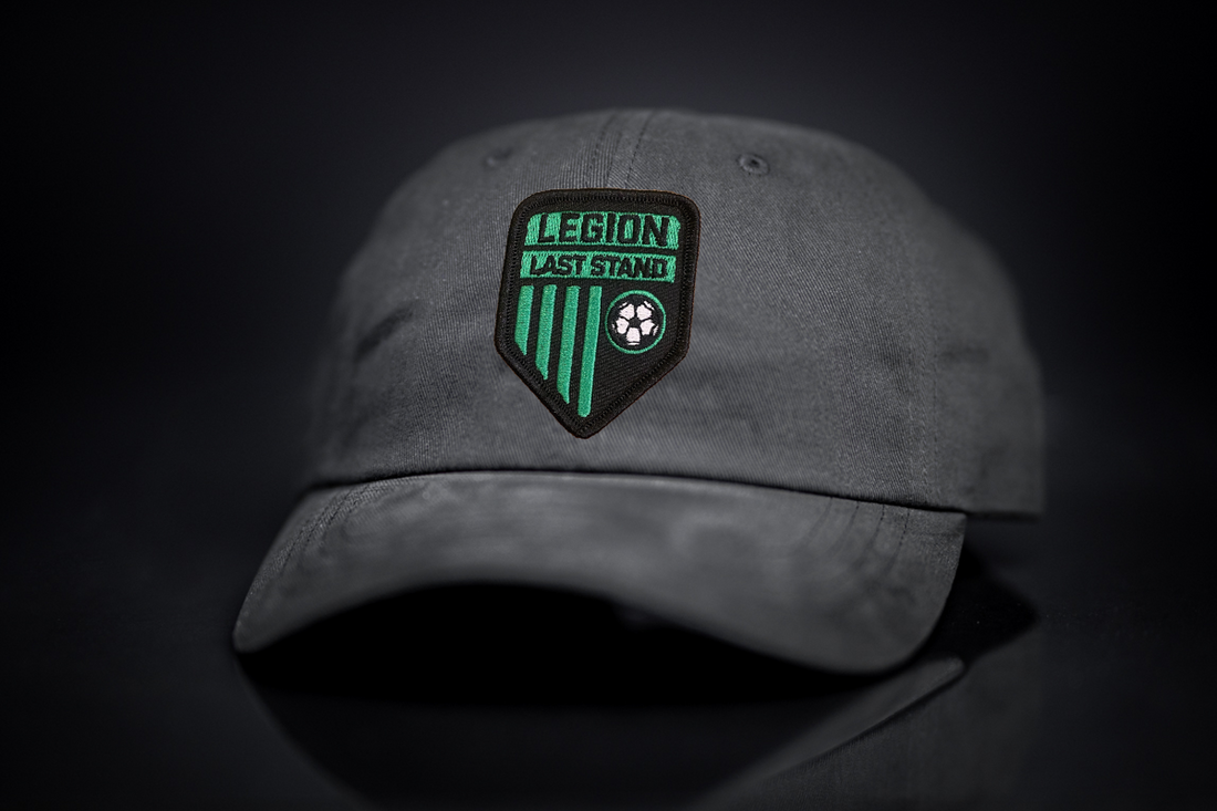 Last Stand Legion Shield Dad Hat featuring Austin soccer logo embroidery
