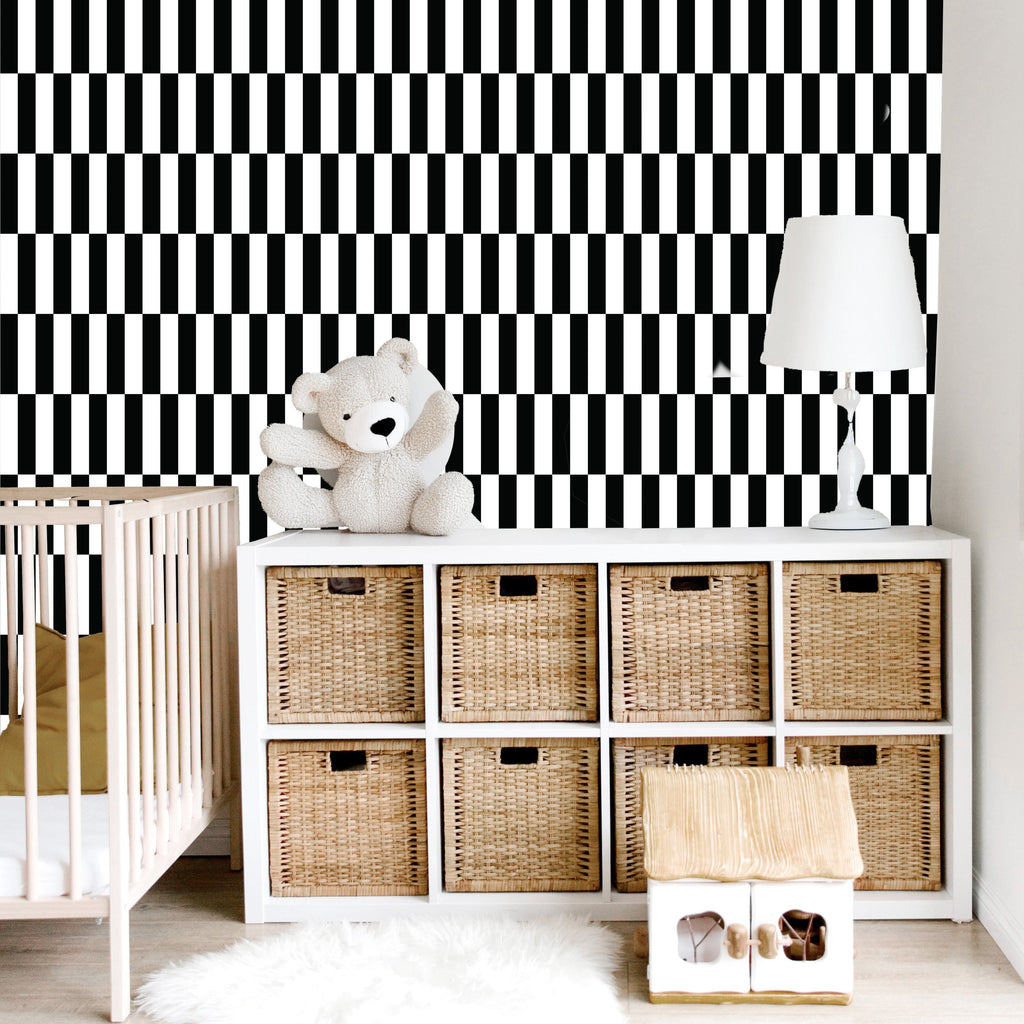 Modern minimalist geometric wallpaper featuring a soft pink, white, gray, and beige color scheme.