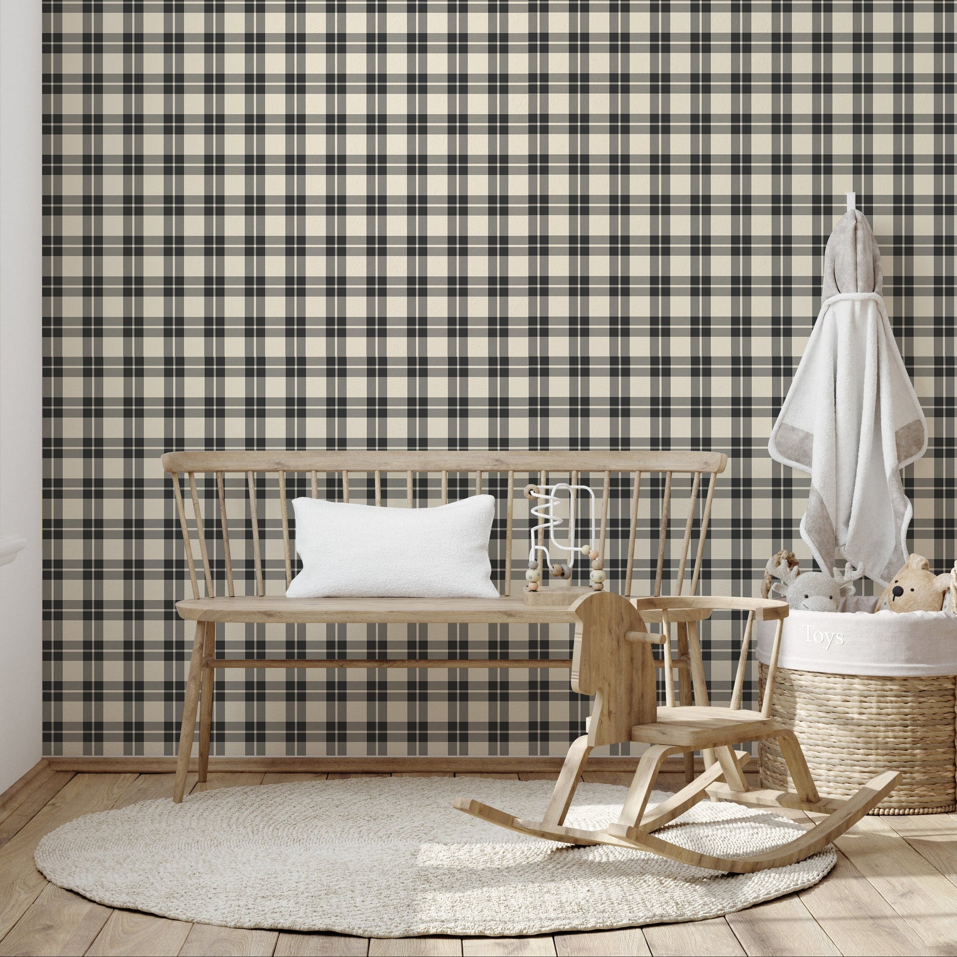 Channing Removable Plaid Wallpaper in Black, Blue, Pink and Beige