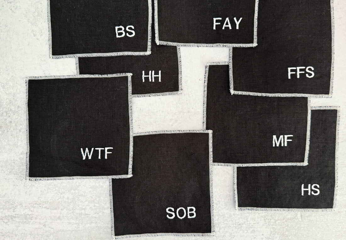 Sweary Cocktail Coasters in Black and White, set of eight