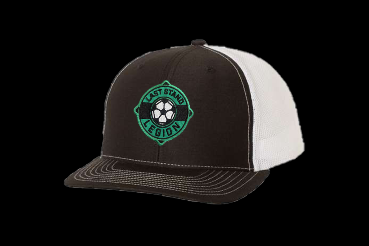 Last Stand Legion soccer ball graphic snapback cap with a curved bill and mesh back.