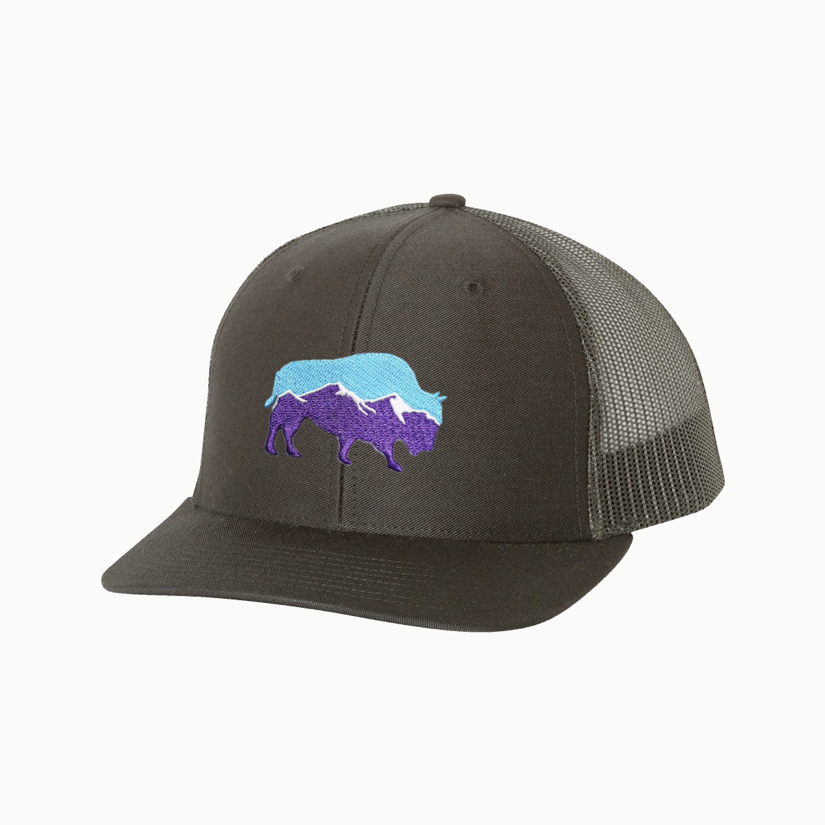 Mountain Bison Curved Bill Trucker Snapback - Mesh Back Cap