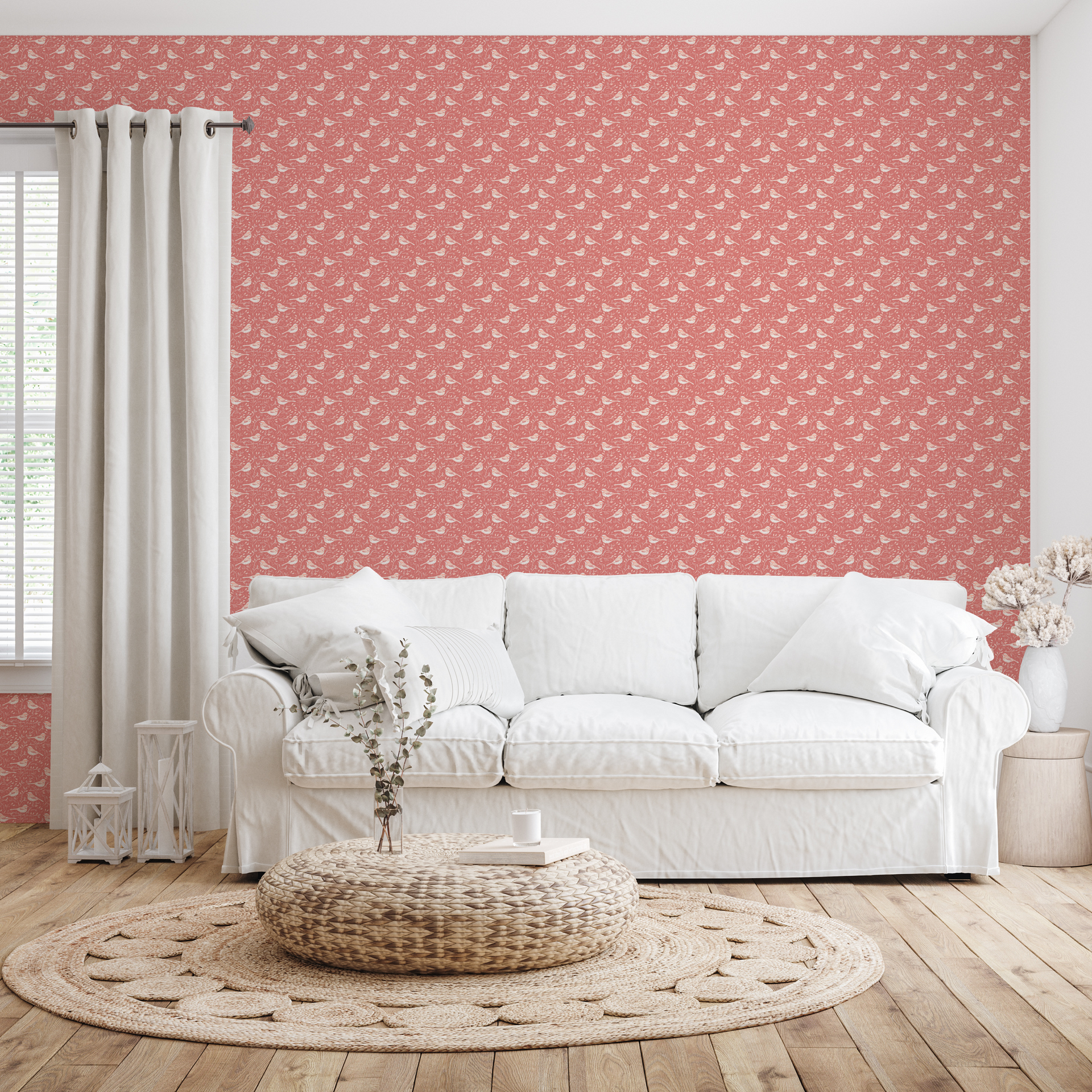 Blair Traditional Nature-Inspired Wallpaper in Burgundy and Beige