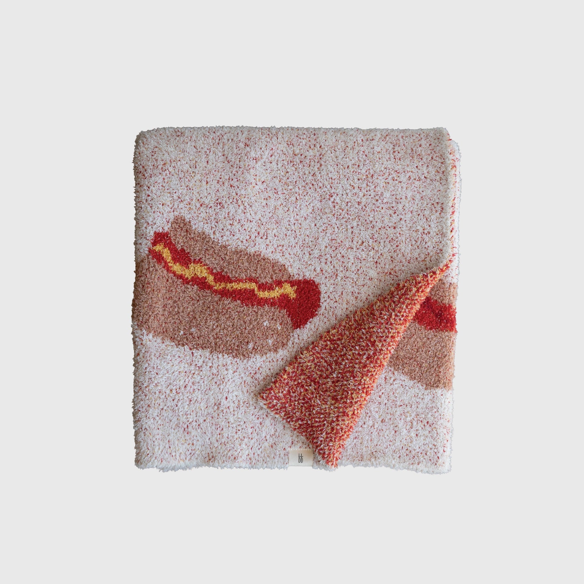 Playful Hot Dog Print Knit Throw Blanket in Cream and Multi