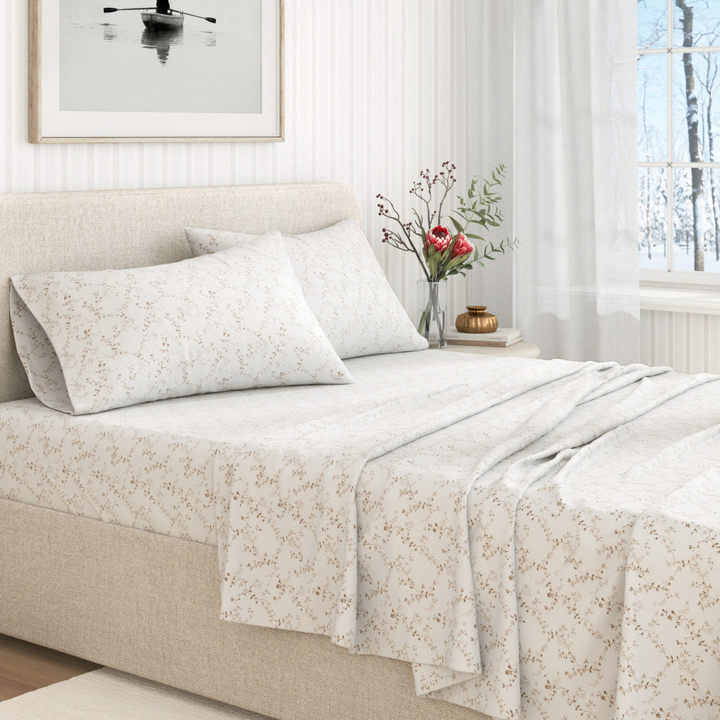 Winter Floral Turkish Cotton Flannel Sheet Set Ultra-Soft - Image 23