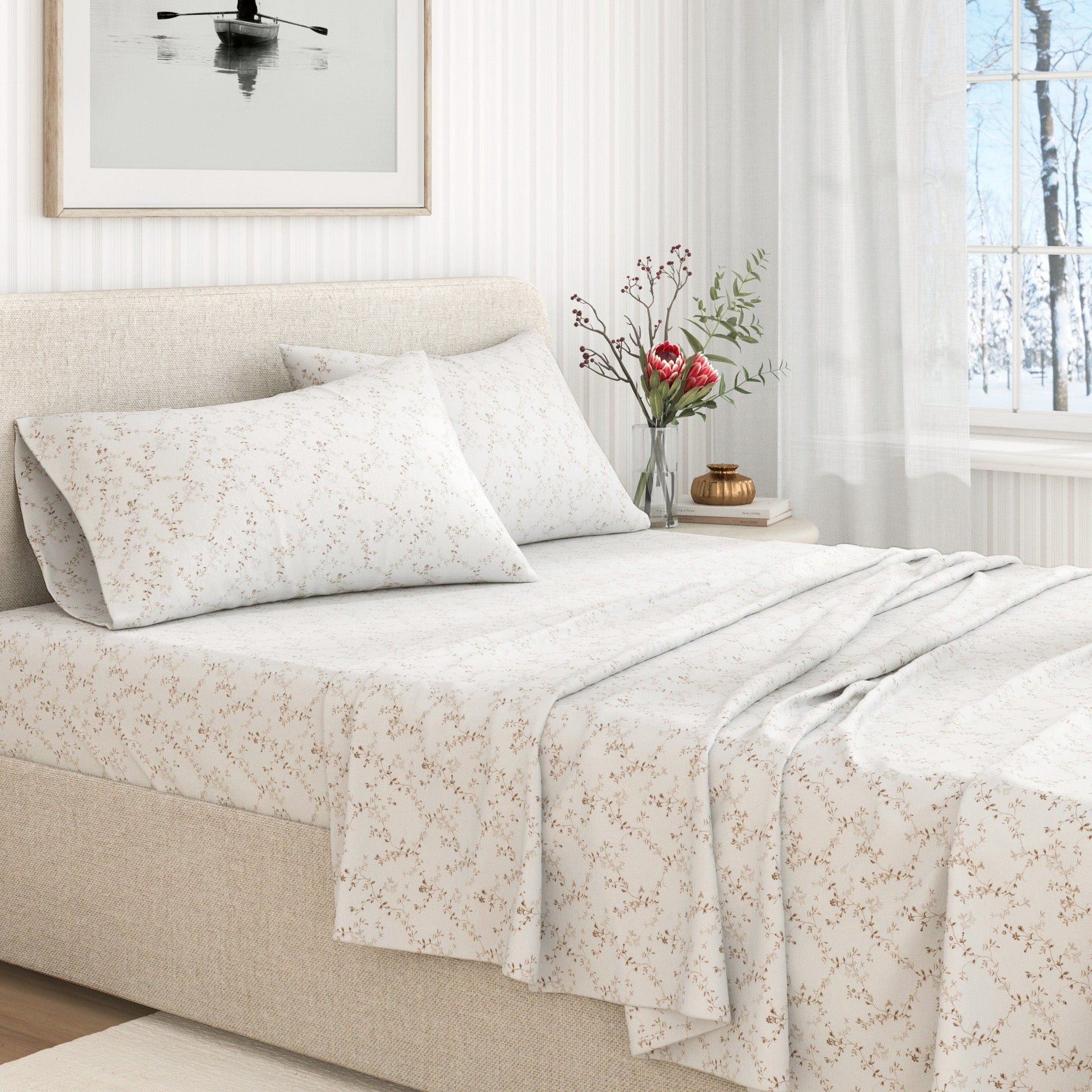 Winter Floral Turkish Cotton Flannel Sheet Set Ultra-Soft - Image 23