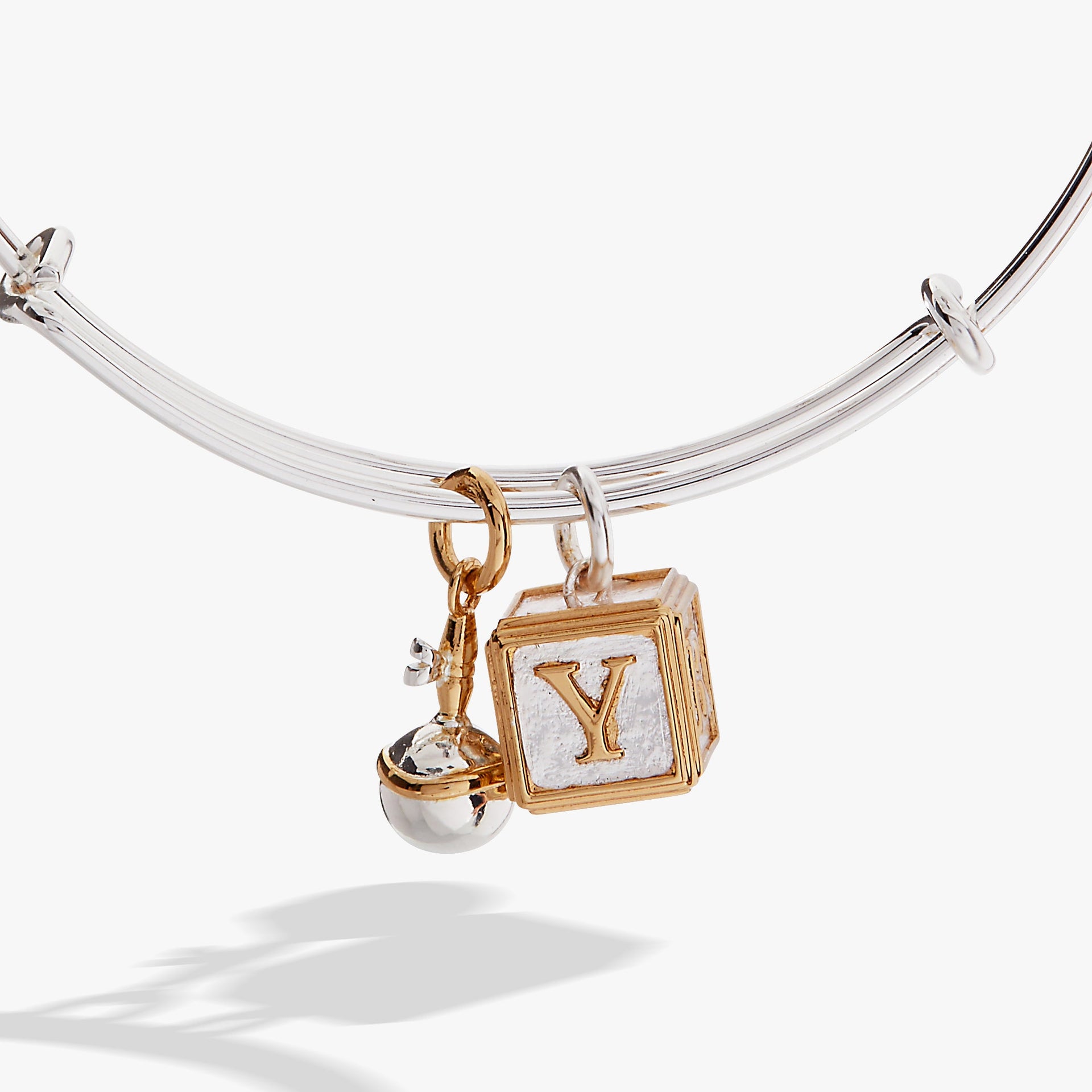 Baby Block and Rattle Charm Bangle Bracelet