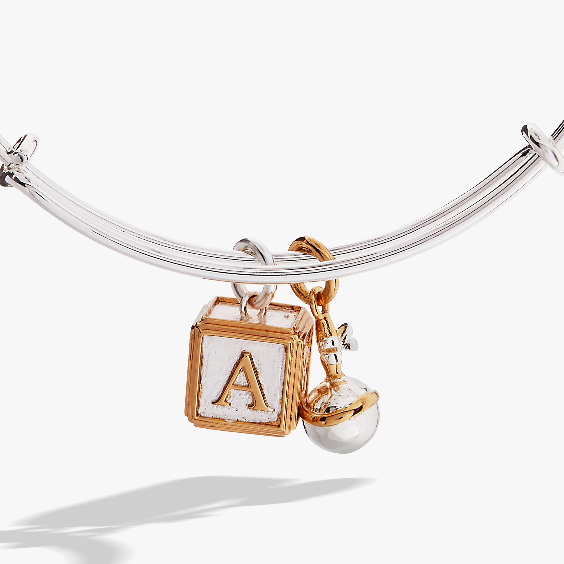 Baby Block and Rattle Charm Bangle Bracelet