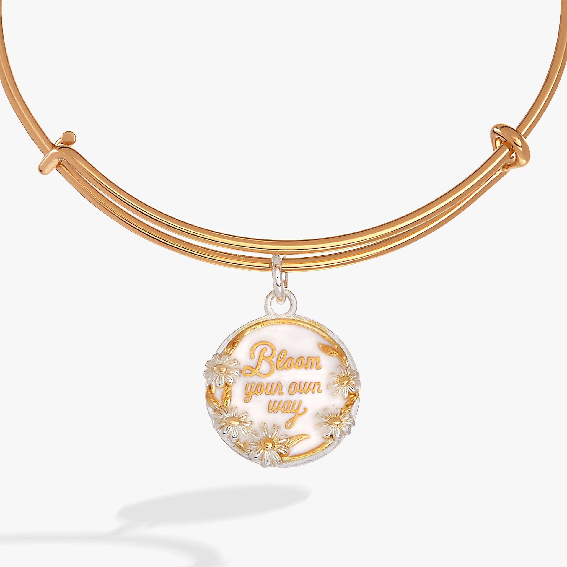 Bloom Your Own Way Mixed Metal Floral Charm Bangle Bracelet