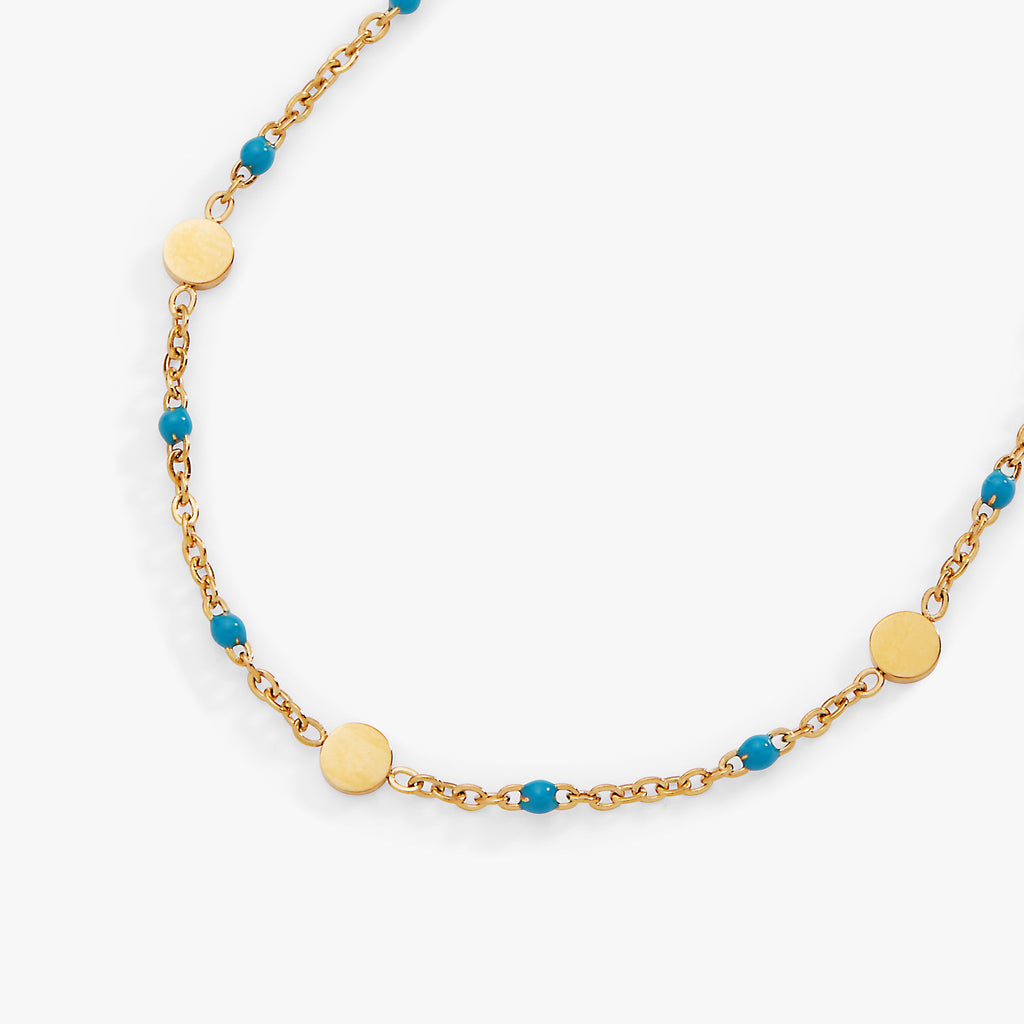Turquoise Enameled Coin Station Anklet in Gold Plated Finish