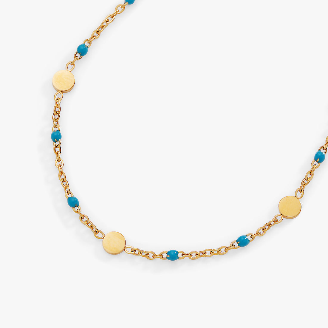 Turquoise Enameled Coin Station Anklet in Gold Plated Finish
