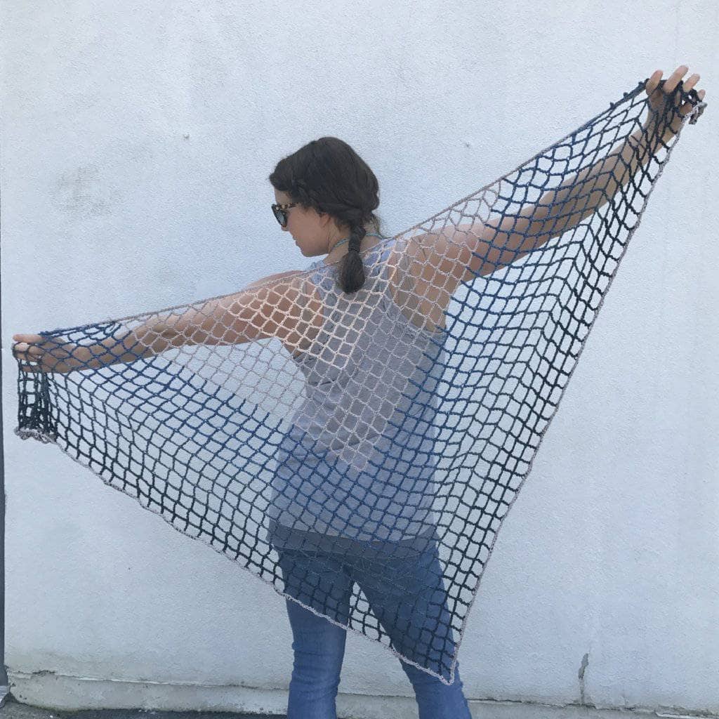 Blue Jay Lattice Shawl crochet kit contents with ombre yarn and crochet hook