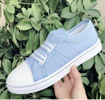 Blue Canvas Slip-On Flats: Comfortable Low-Cut Walking Sneakers