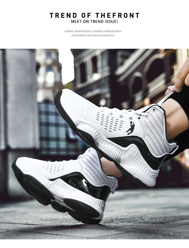 Blue high-top basketball sneakers for boys with anti-slip rubber soles for outdoor sports