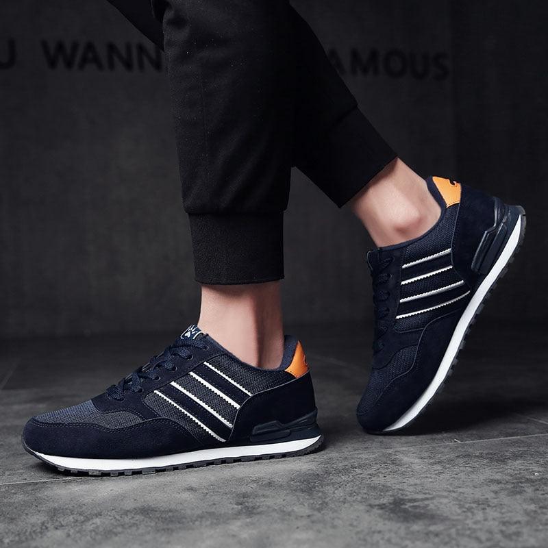 Men's Blue Casual Platform Sneakers Comfortable Faux Leather Flats