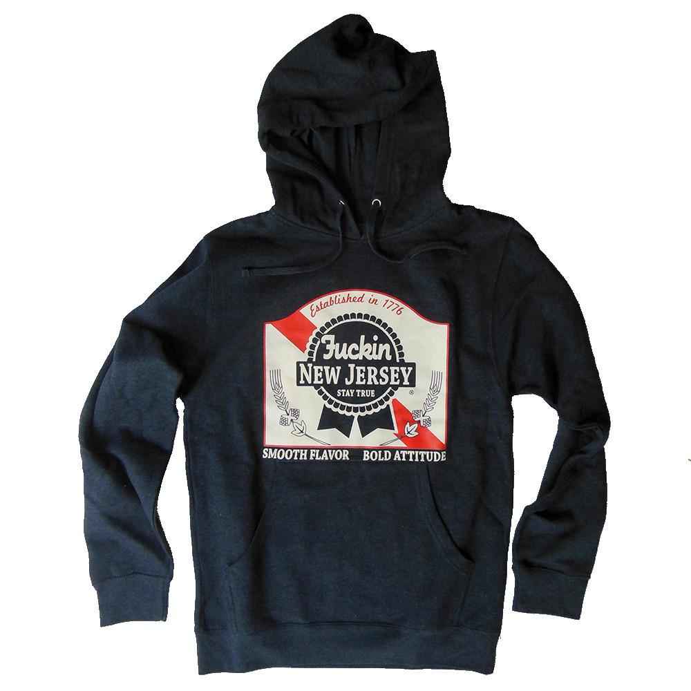 Blue Ribbon Pullover Hooded Sweatshirt featuring retro beer label graphic