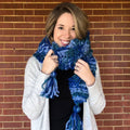 Close up of a textural handmade Blue Ridge Blanket Scarf knitting project.