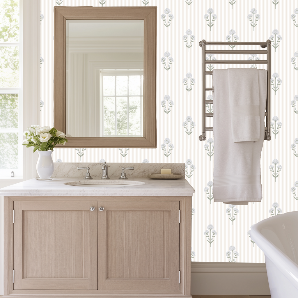Susannah Floral Peel and Stick Wallpaper in Cream, Pink, and Sage