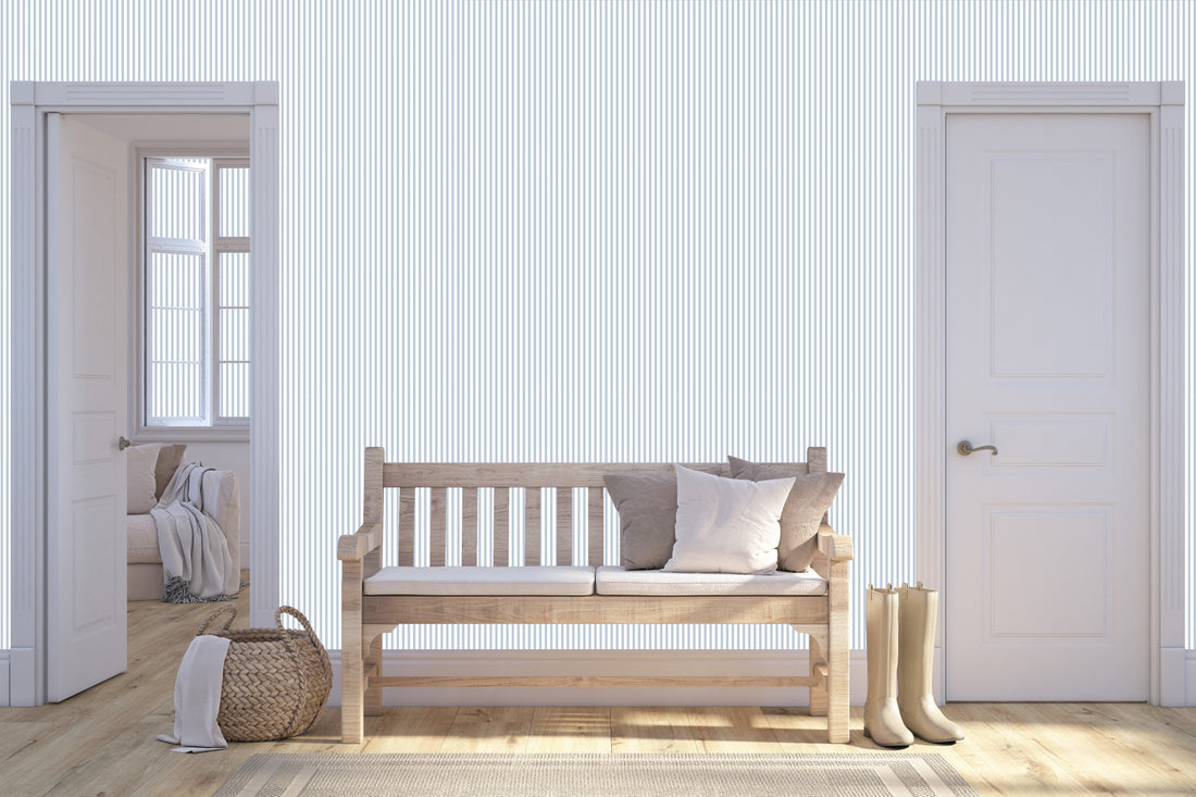 Ansel Striped Wallpaper in White, Pale Blue, Pink, and Yellow