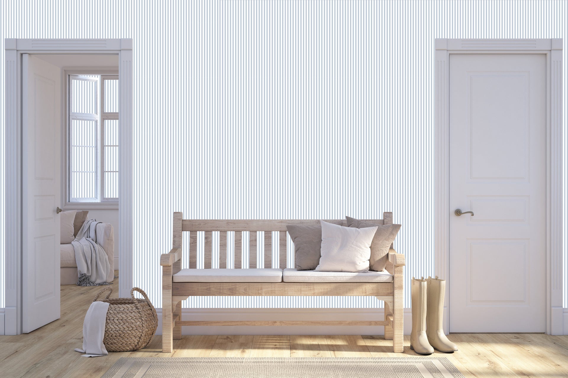 Ansel Striped Wallpaper in White, Pale Blue, Pink, and Yellow