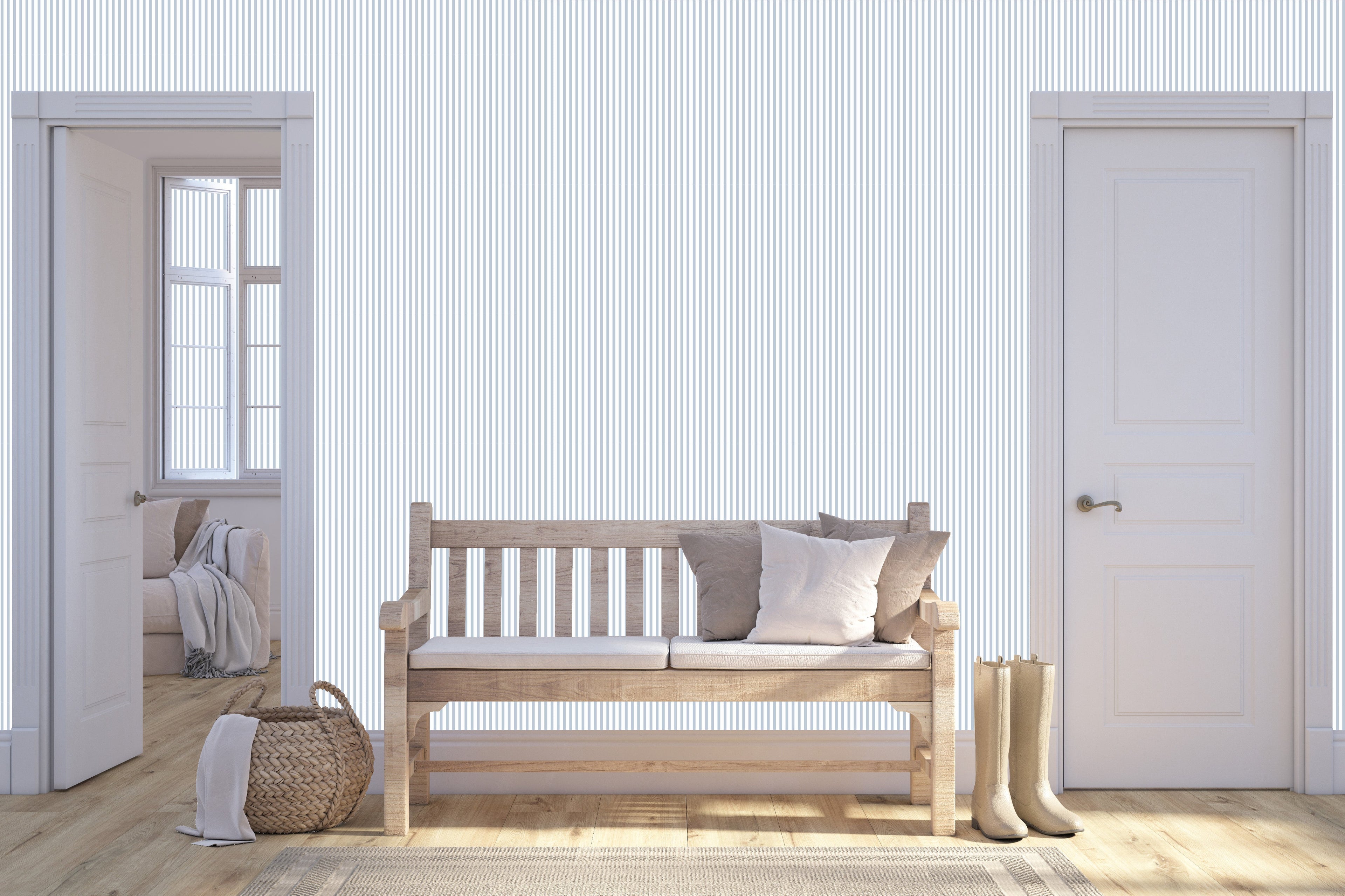 Ansel Striped Wallpaper in White, Pale Blue, Pink, and Yellow