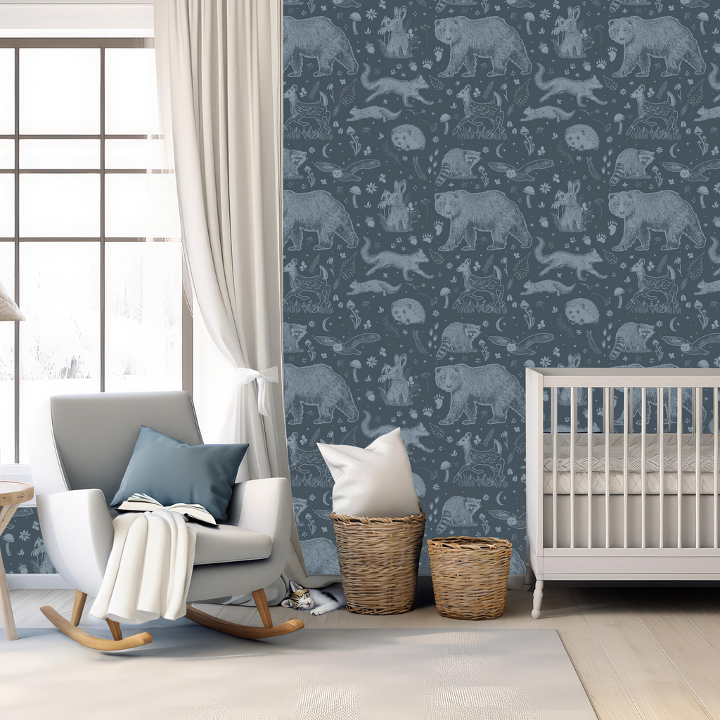Beckett wallpaper design by Brittany Polatis displayed on a wall