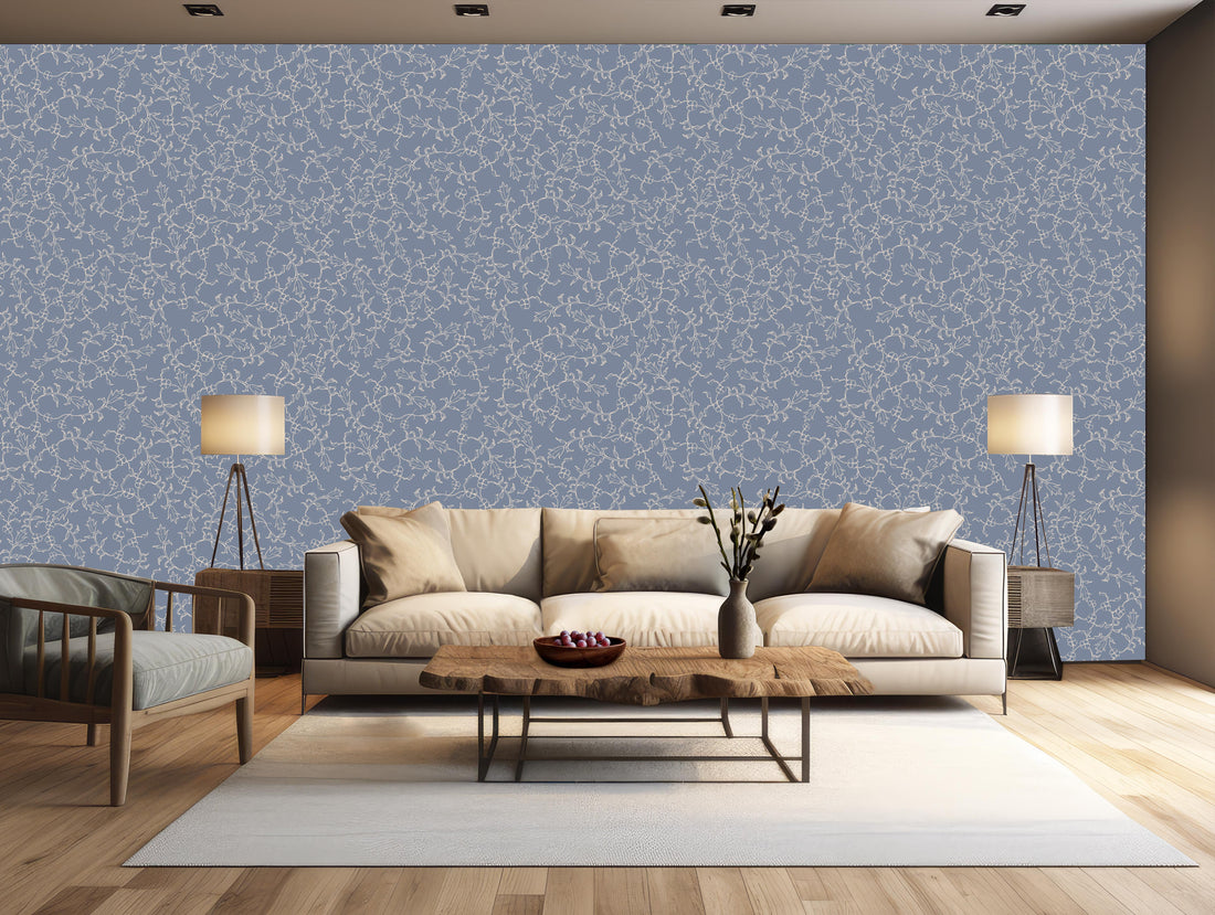 Maeva Floral Wallpaper in Beige, Blue-Gray and Off-White