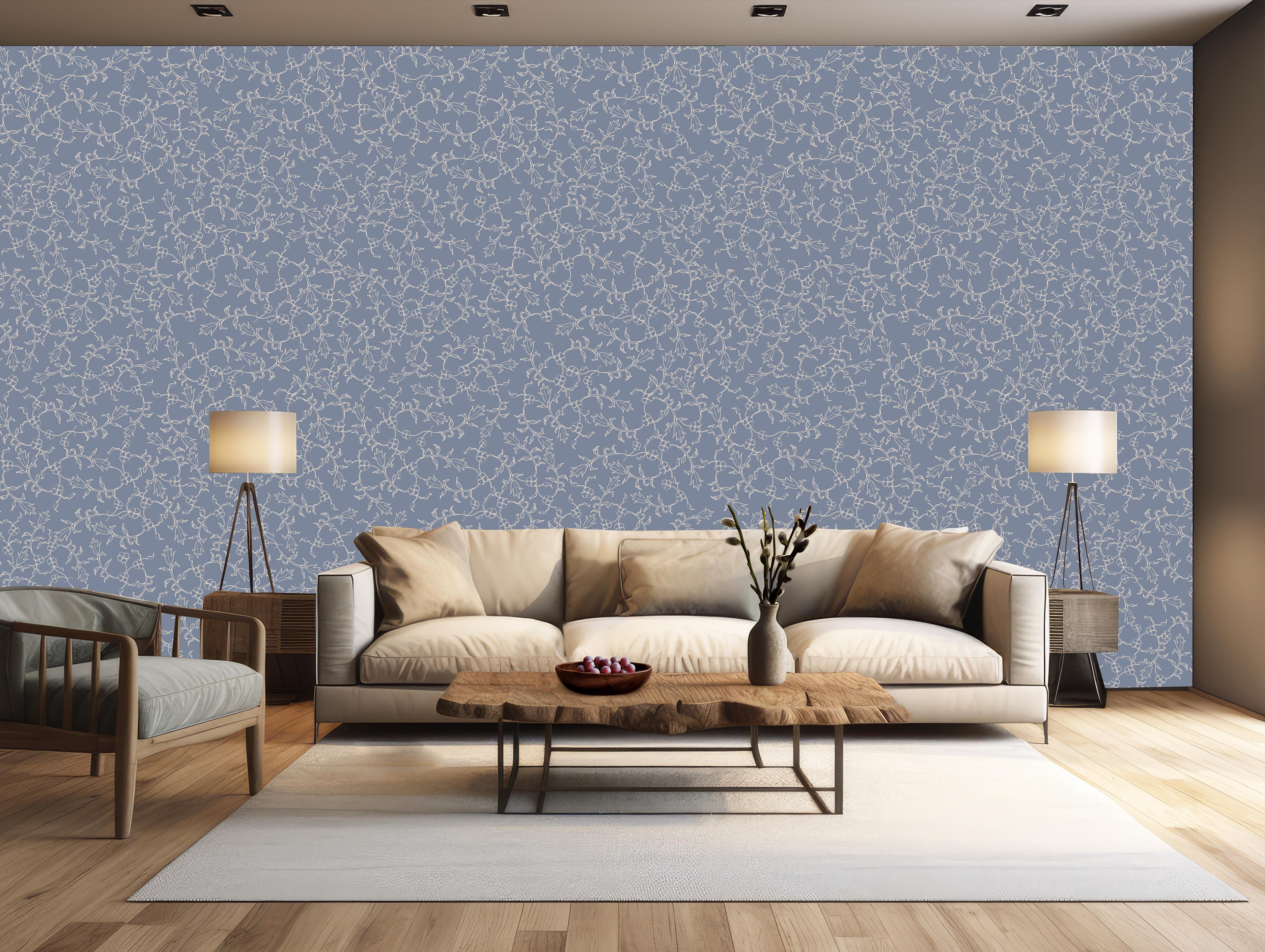 Maeva Floral Wallpaper in Beige, Blue-Gray and Off-White
