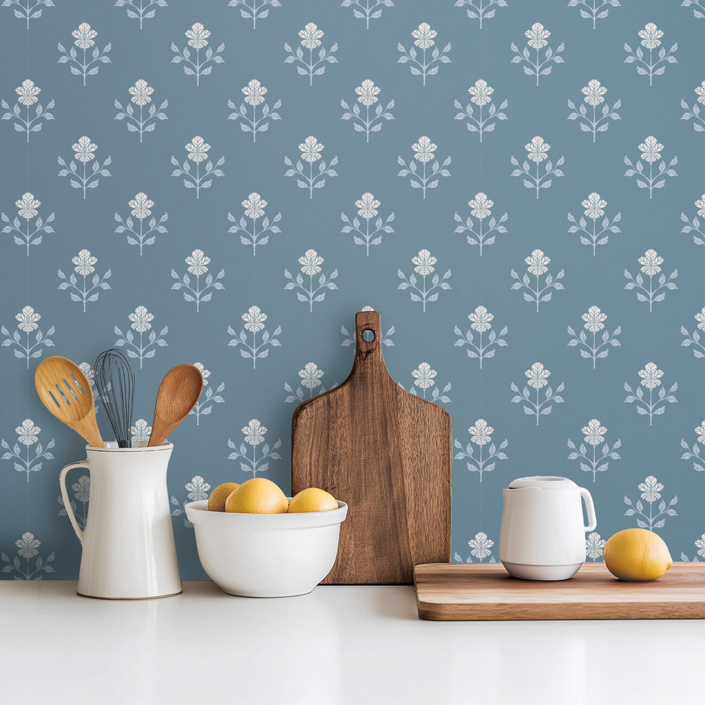 Shiloh Floral Removable Wallpaper in Sage-Green and Dusty-Rose