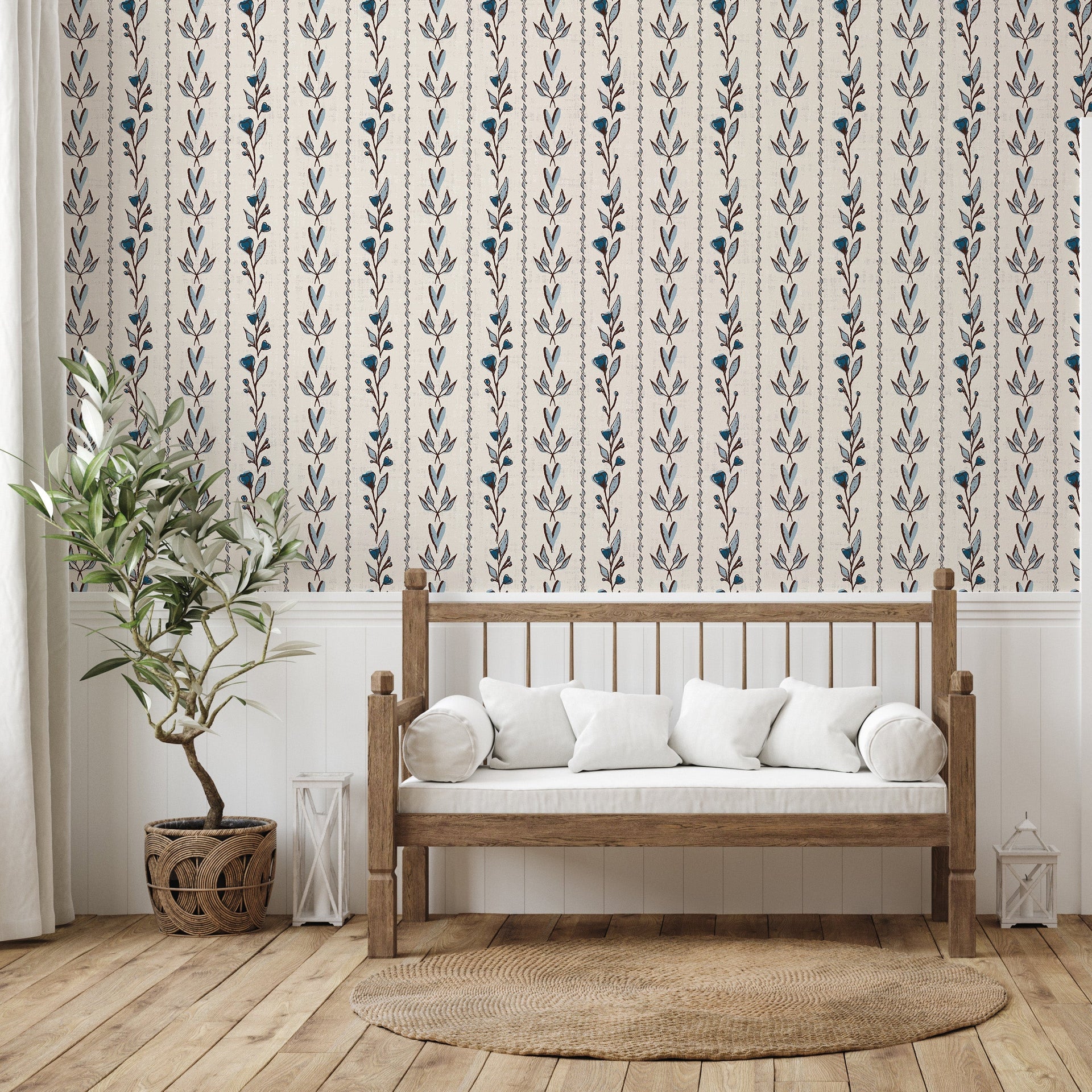 Rooney patterned peel and stick removable wallpaper designed by Ana Goldar