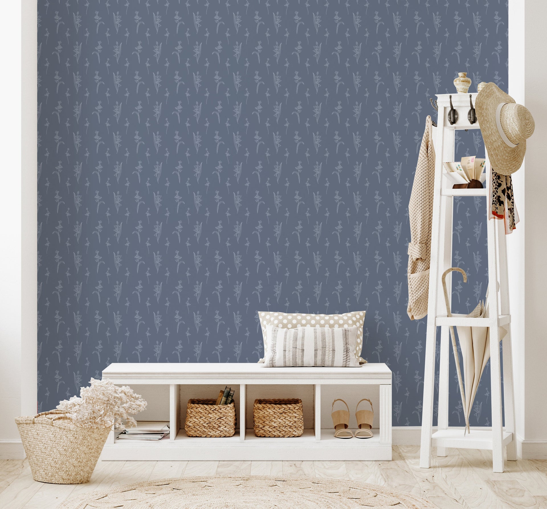 Bria Floral Removable Wallpaper in Beige, Pale Blue and Green