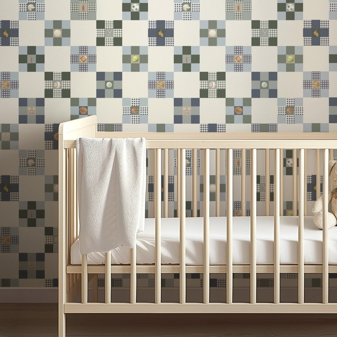 Rhett wallpaper design by Hailey Kiefer Designs applied to a living room wall